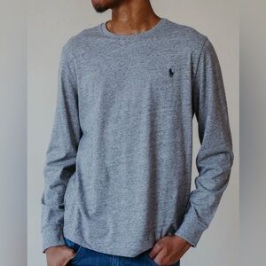 Polo Ralph Lauren Blue Long Sleeve Crew Neck Tee T-Shirt Mens Size L 100% Cotton